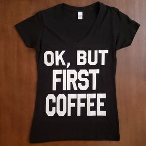 Ladies S black V-neck t-shirt Coffee lover's